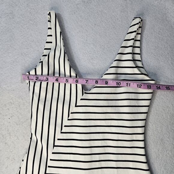 ZARA Trufaluc Collection Sz S Black & White Stripe Lined Fitted Dress Slit - Picture 4 of 6